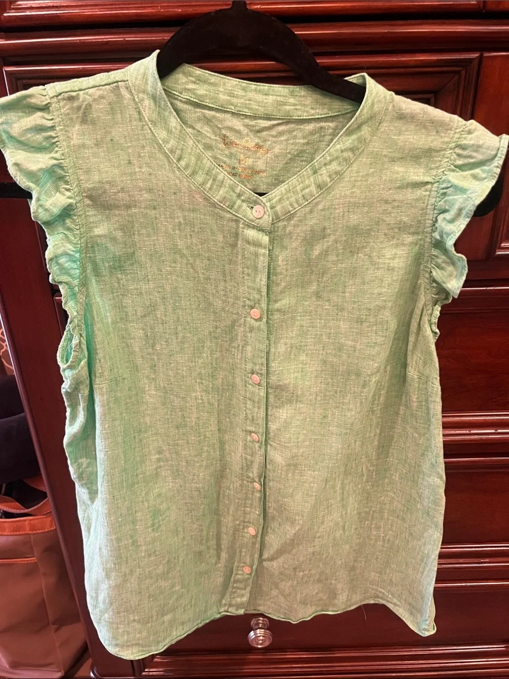 Light Green Button-Front Ruffle Sleeve Top - Picture 1 of 4